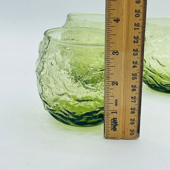 Vintage Set 3 Roly Poly Mid-Century Avocado Olive Green Anchor Hocking Glassesro - Picture 5 of 7